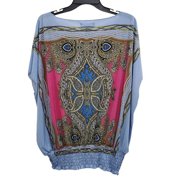 Isabella Rodriguez Woman's‎ Blue Multi Kaleidoscope Chain Poncho Plus Size 2X - Picture 7 of 8